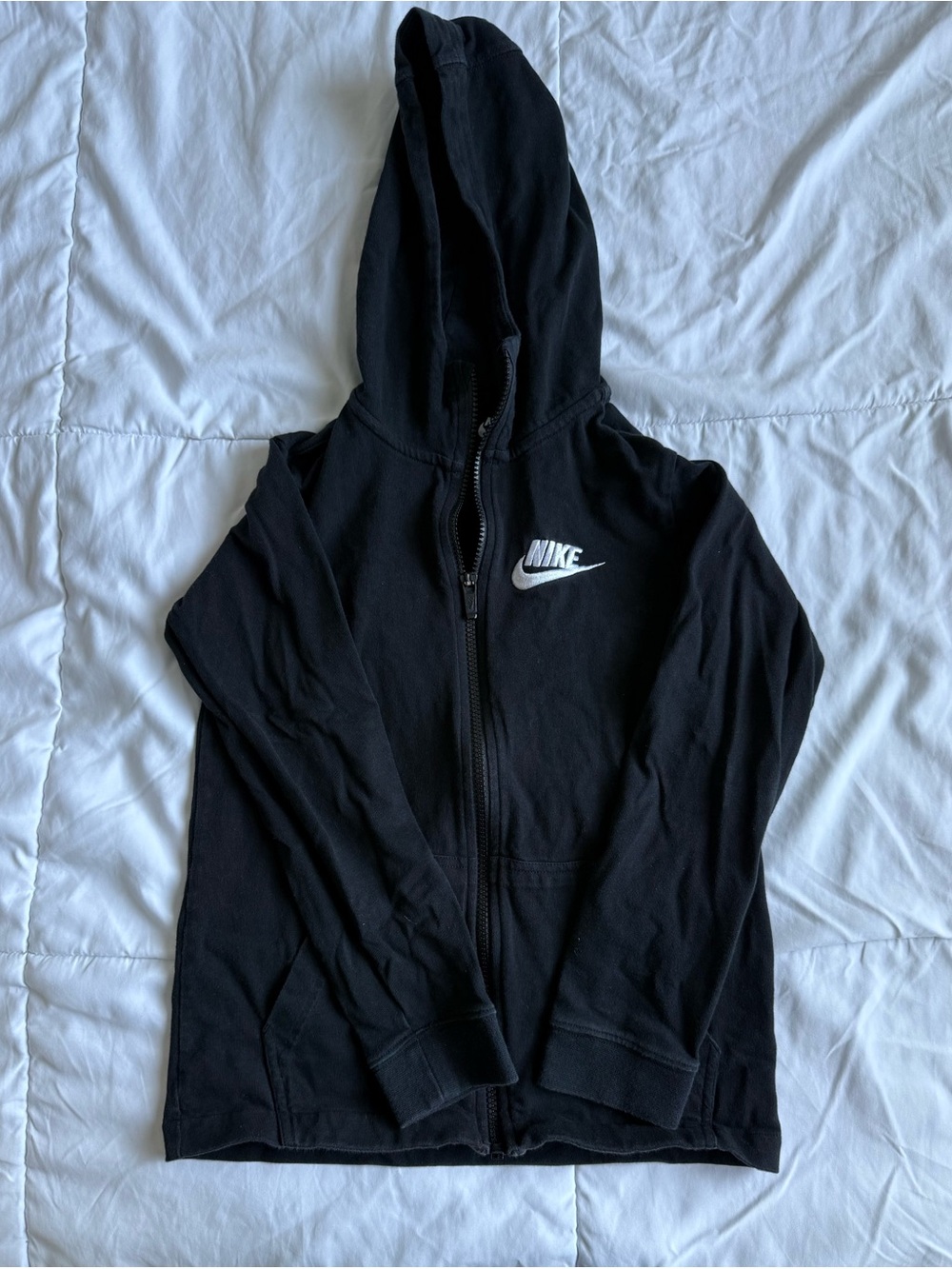 Nike Black Zip-Up Hooded Sweatshirt with White Logo